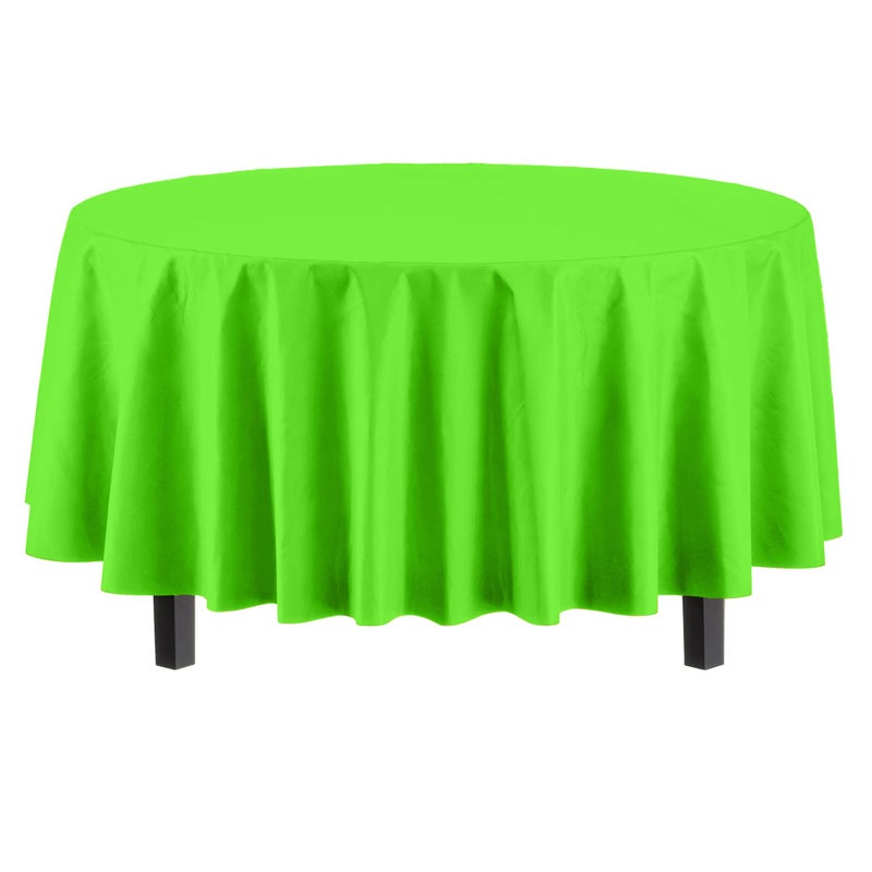 Party Solids 6-Pack Premium Plastic Tablecloth 84in. Round Plastic Table Cover - Lime Green - Image 2